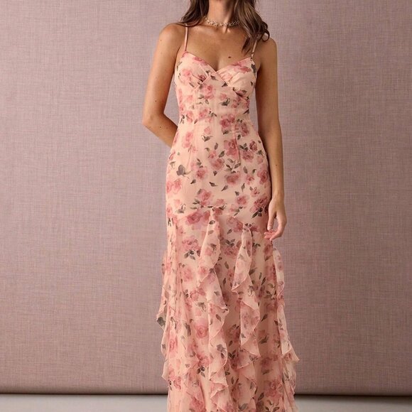 Pink Elegant Women's Romantic Floral Long Dress - Picture 5 of 7